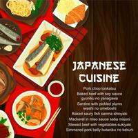 japanisch Küche Speisekarte Startseite Japan asiatisch Essen Schalen vektor
