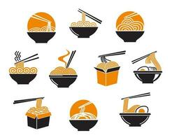 asiatisk Ramen skål och nudel låda soppa, ätpinnar vektor