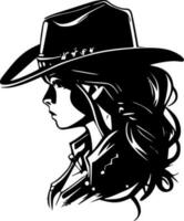 Cowgirl - - schwarz und Weiß isoliert Symbol - - Vektor Illustration