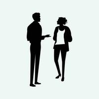 Mann und Frau Stehen Konversation Silhouetten Vektor formal Büro Diskussionsmann und Frau Stehen Konversation Silhouetten Vektor formal Büro Diskussion