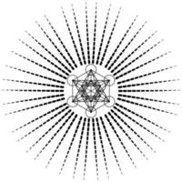 Metatrons Würfel, Blume von Leben. heilig Geometrie auf strahlend Sonne, Grafik Element Vektor isoliert Illustration. Mystiker Symbol platonisch Feststoffe, abstrakt geometrisch Zeichnung, typisch Ernte Kreise