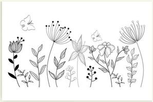 einstellen von Vektor Jahrgang Blumen- Elemente.handgezeichnet süß Linie Kunst. Elemente Blumen, Geäst, Zierbuchstaben, und gedeiht
