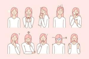 flickor känslor eller ansiktsbehandling uttryck uppsättning vektor
