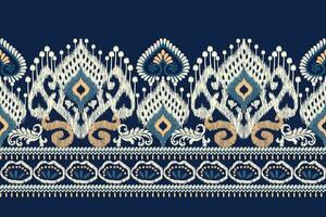 Ikat Blumen- Paisley Stickerei auf Marine Blau hintergrund.ikat ethnisch orientalisch Muster traditionell.aztekisch Stil abstrakt Vektor illustration.design zum Textur, Stoff, Kleidung, Verpackung, Dekoration, Sarong.