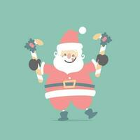 glad jul och Lycklig ny år med söt santa claus och godis sockerrör i de vinter- säsong grön bakgrund, platt vektor illustration tecknad serie karaktär kostym design