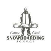 Jahrgang Snowboarden Etikette isoliert auf Weiß Hintergrund vektor
