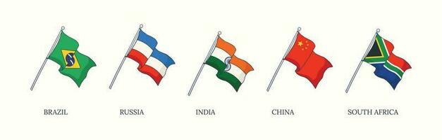 Brasilien, Ryssland, Indien, Kina, och söder afrika flaggor. brics vektor