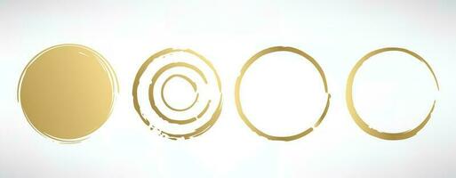 Gold abstrakt Grunge Kreis Briefmarke Textur Tinte Hand gezeichnet Farbe Bürste Kreis einstellen vektor