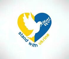 Stand mit Ukraine, Abzeichen im Blau und Gelb mit Nein Krieg, Unterstützung Ukraine vektor