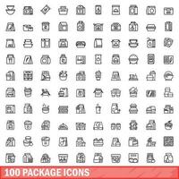 100 Paket Symbole Satz, Gliederung Stil vektor