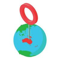 Ort Zeichen Symbol isometrisch Vektor. Planet Erde Globus mit rot Geographisches Positionierungs System Stift Symbol vektor