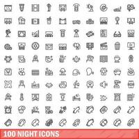 100 Nacht Symbole Satz, Gliederung Stil vektor