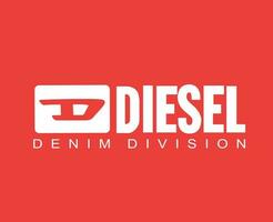 Diesel Logo Marke Symbol mit Name Weiß Design Luxus Kleider Mode Vektor Illustration mit rot Hintergrund