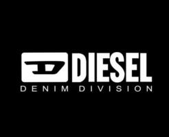 Diesel Logo Marke Symbol mit Name Weiß Design Luxus Kleider Mode Vektor Illustration mit schwarz Hintergrund