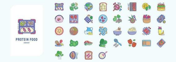 samling av ikoner relaterad till protein mat , Inklusive ikoner tycka om avokado, rostat bröd, frukt och Mer vektor