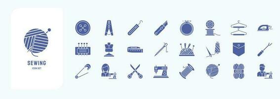 Sammlung von Symbole verbunden zu Nähen, einschließlich Symbole mögen Taste, Tücher Stift, häkeln, Stickerei Band und Mehr vektor