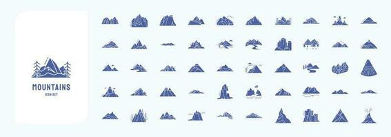 bergen och kullar landskap, Inklusive ikoner tycka om blockera fjäll, föll, kulle, och Mer vektor