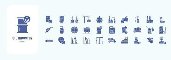 samling av ikoner relaterad till olja industri, Inklusive ikoner tycka om räkningen, företag, kran, experimentera och Mer vektor