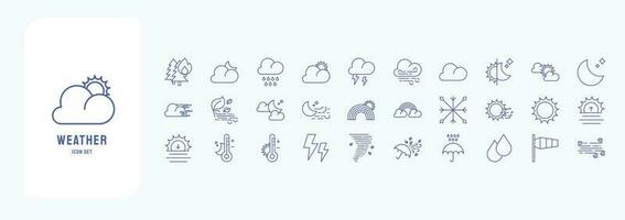 Sammlung von Symbole verbunden zu Wetter Vorhersage, einschließlich Symbole mögen Donner, Regen, Wind, Temperatur und Mehr vektor
