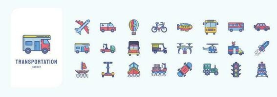 Sammlung von Symbole verbunden zu Transport, einschließlich Symbole mögen Fahrzeug, Schiff, Auto und Mehr vektor