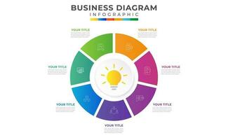 7 Schritte modern Mindmap Diagramm mit Geschäft Linie Symbole. Vektor Geschäft und Präsentation Infografik Vorlage