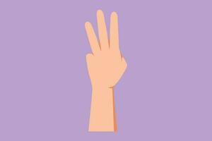 Charakter eben Zeichnung Hand Geste mit dritte Platz Symbol. Nummer drei Hand zählen. lernen zu Anzahl Zahlen. Bildung zum Kinder Konzept. nonverbal Zeichen. Karikatur Stil Design Vektor Illustration