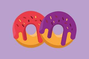 Karikatur eben Stil Zeichnung frisch Süss Donuts Geschäft Logo. Krapfen schnell Essen Speisekarte und Restaurant Abzeichen zum Cafe, Geschäft oder Essen Lieferung Service. köstlich Frühstück. Grafik Design Vektor Illustration