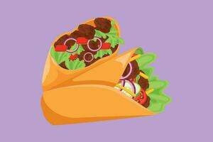 Karikatur eben Stil Zeichnung zwei frisch köstlich Mexikaner online Burritos Restaurant Logo Emblem. schnell Essen Nacho Cafe Geschäft Logo Vorlage Konzept. köstlich Mittagessen. Grafik Design Vektor Illustration