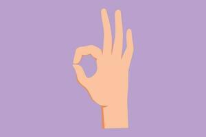 grafisk platt design teckning av hand som visar Okej eller perfekt gest. siffra tre hand räkna. lära sig till räkna tal. icke-verbalt tecken eller symboler för mänsklig utbildning. tecknad serie stil vektor illustration
