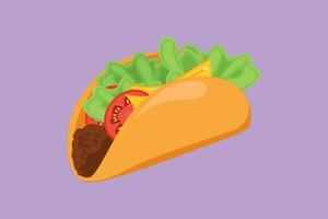 Grafik eben Design Zeichnung stilisiert Mexikaner Taco Logo Etikett. Emblem schnell Essen Nacho Restaurant zum Cafe Geschäft oder Essen Lieferung Service. köstlich Mahlzeit zum Frühstück. Karikatur Stil Vektor Illustration