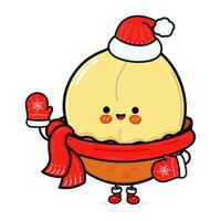 komisch lächelnd glücklich Macadamia und Weihnachten Hut. Vektor eben Karikatur Charakter Illustration Symbol Design. isoliert auf Weiß Hintergrund