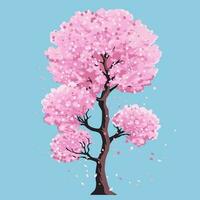 vektor bild av en träd blomning med rosa blommor på en blå bakgrund.