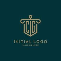 cg Monogramm Initiale Logo Design mit Schild und Säule gestalten Stil vektor