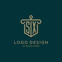 sx Monogramm Initiale Logo Design mit Schild und Säule gestalten Stil vektor