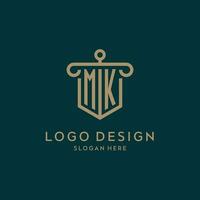 mk Monogramm Initiale Logo Design mit Schild und Säule gestalten Stil vektor