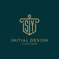 sy Monogramm Initiale Logo Design mit Schild und Säule gestalten Stil vektor