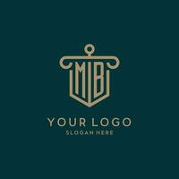 mb Monogramm Initiale Logo Design mit Schild und Säule gestalten Stil vektor