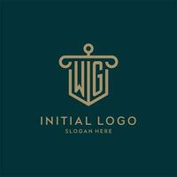 wg monogram första logotyp design med skydda och pelare form stil vektor