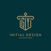 gy monogram första logotyp design med skydda och pelare form stil vektor