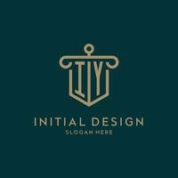 iy Monogramm Initiale Logo Design mit Schild und Säule gestalten Stil vektor