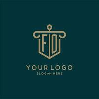 fo Monogramm Initiale Logo Design mit Schild und Säule gestalten Stil vektor