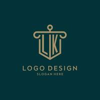 lk monogram första logotyp design med skydda och pelare form stil vektor