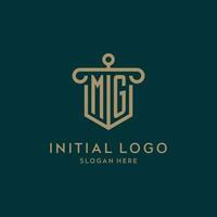 mg Monogramm Initiale Logo Design mit Schild und Säule gestalten Stil vektor