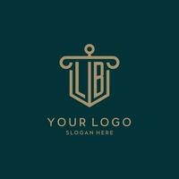 lb monogram första logotyp design med skydda och pelare form stil vektor