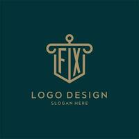 fx monogram första logotyp design med skydda och pelare form stil vektor