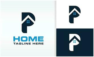 kreativ echt Nachlass Logo Design, Zuhause bleiben, Wohnung mit das Initialen p vektor