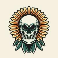 Schädel und Blumen Tatto retro Vektor Illustration