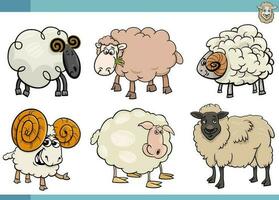 Karikatur Schaf Bauernhof Tiere Comic Zeichen einstellen vektor