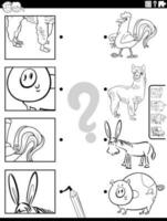Spiel Karikatur Bauernhof Tiere und Ausschnitte Spiel Färbung Seite vektor