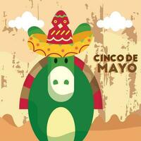 cinco de mayo kort åsna med poncho och hatt vektor illustration